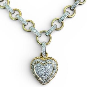 925 FAS Crystal Pave Heart Pendant Necklace Gold Plated 16 Inch